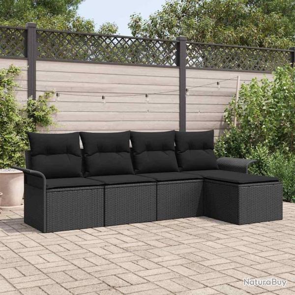 Canap� d'ext�rieur avec coussin 5 pcs Noir polyrotin