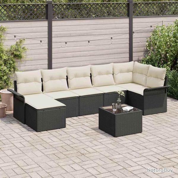 Ensemble de canap� de jardin avec coussin 8 pcs Noir Poly rotin