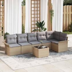 Ensemble de canap&eacute; de jardin avec coussin 7 pcs Beige polyrotin