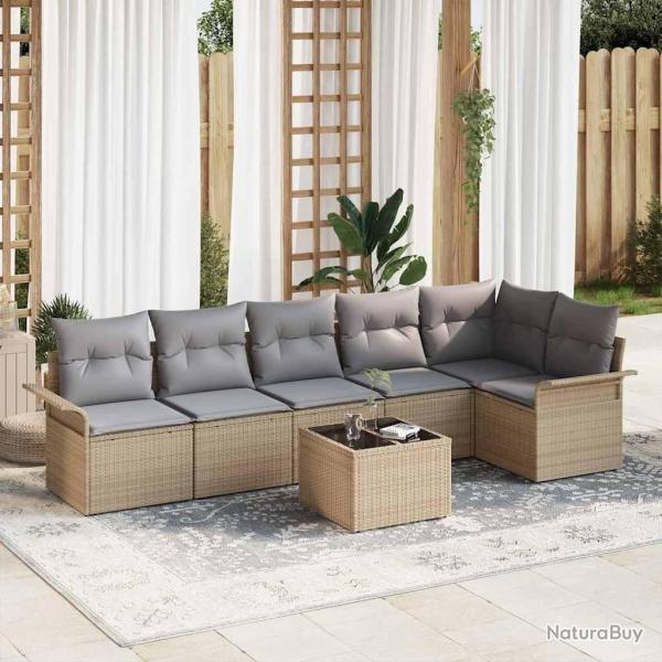 Ensemble de canap� de jardin avec coussin 7 pcs Beige polyrotin