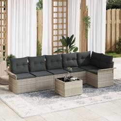 Ensemble de canap&eacute; de jardin 7 pcs Gris clair polyrotin