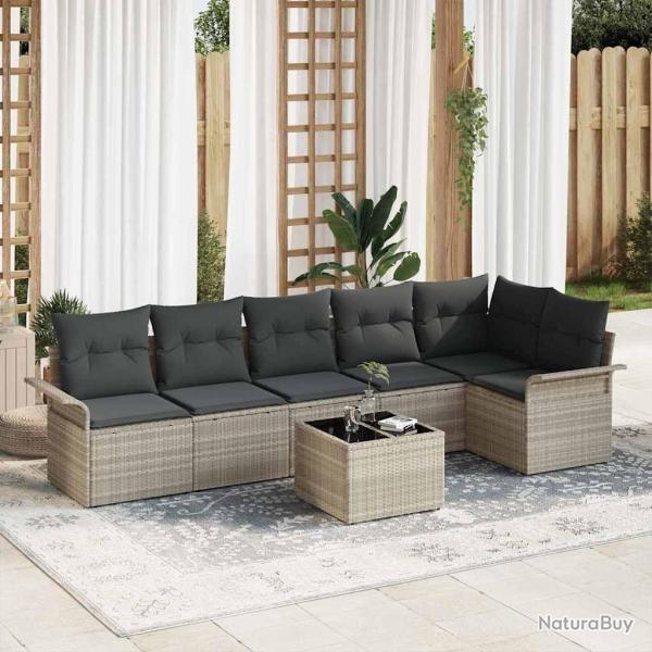 Ensemble de canap� de jardin 7 pcs Gris clair polyrotin