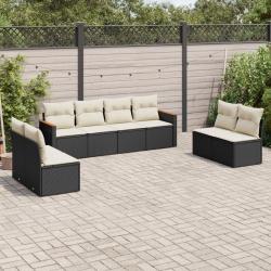 Salon de jardin 8 pcs avec coussins noir r&eacute;sine tress&eacute;e