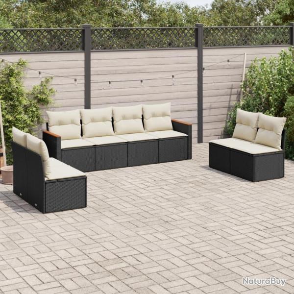 Salon de jardin 8 pcs avec coussins noir r�sine tress�e