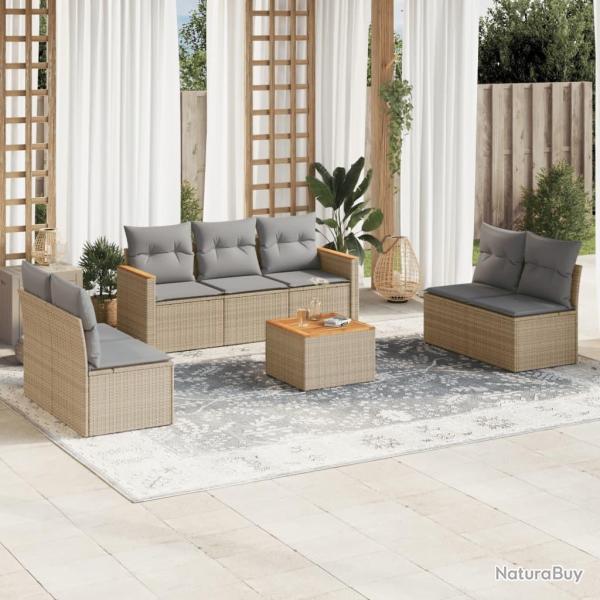 Salon de jardin avec coussins 8pcs m�lange beige r�sine tress�e