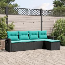 Salon de jardin 5 pcs avec coussins noir r&eacute;sine tress&eacute;e