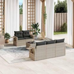 Salon de jardin 6 pcs avec coussins gris clair r&eacute;sine tress&eacute;e