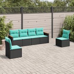 Salon de jardin 6 pcs avec coussins noir r&eacute;sine tress&eacute;e