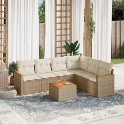 Salon de jardin avec coussins 7 pcs beige r&eacute;sine tress&eacute;e