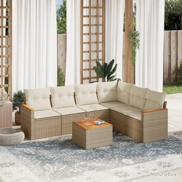 Salon de jardin avec coussins 7 pcs beige r�sine tress�e