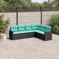 Salon de jardin 6 pcs avec coussins noir r&eacute;sine tress&eacute;e