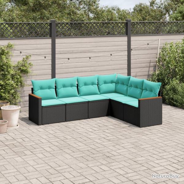 Salon de jardin 6 pcs avec coussins noir r�sine tress�e