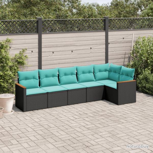 Salon de jardin 6 pcs avec coussins noir r�sine tress�e