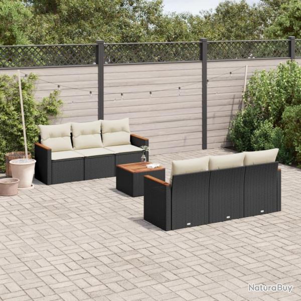 Salon de jardin 7 pcs avec coussins noir r�sine tress�e