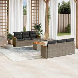 Salon de jardin avec coussins 7 pcs gris r&eacute;sine tress&eacute;e