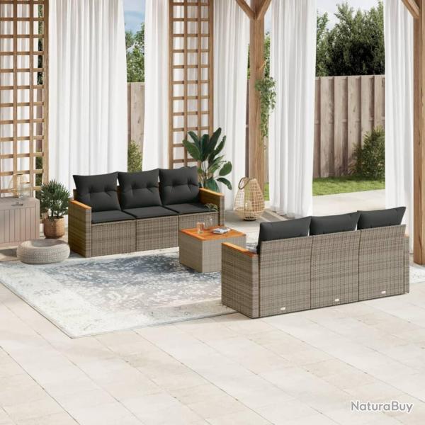 Salon de jardin avec coussins 7 pcs gris r�sine tress�e