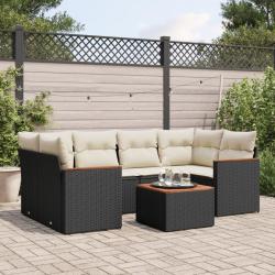 Salon de jardin 7 pcs avec coussins noir r&eacute;sine tress&eacute;e