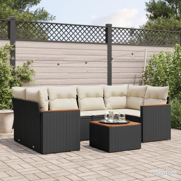 Salon de jardin 7 pcs avec coussins noir r�sine tress�e