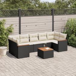 Salon de jardin 8 pcs avec coussins noir r&eacute;sine tress&eacute;e