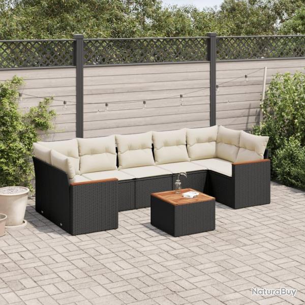 Salon de jardin 8 pcs avec coussins noir r�sine tress�e
