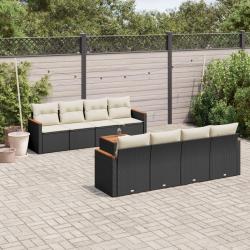 Salon de jardin 9 pcs avec coussins noir r&eacute;sine tress&eacute;e