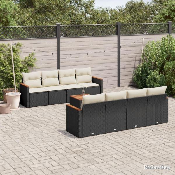 Salon de jardin 9 pcs avec coussins noir r�sine tress�e