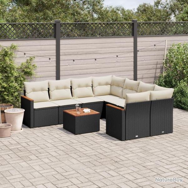 Salon de jardin 9 pcs avec coussins noir r�sine tress�e
