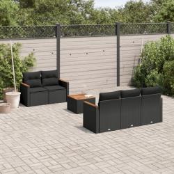 Salon de jardin 6 pcs avec coussins noir r&eacute;sine tress&eacute;e