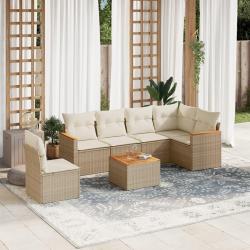 Salon de jardin avec coussins 7 pcs beige r&eacute;sine tress&eacute;e