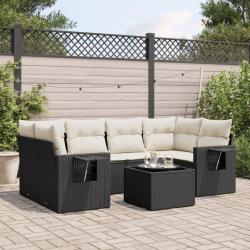 Salon de jardin 7 pcs avec coussins noir r&eacute;sine tress&eacute;e