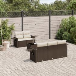 Salon de jardin avec coussins 6 pcs marron r&eacute;sine tress&eacute;e
