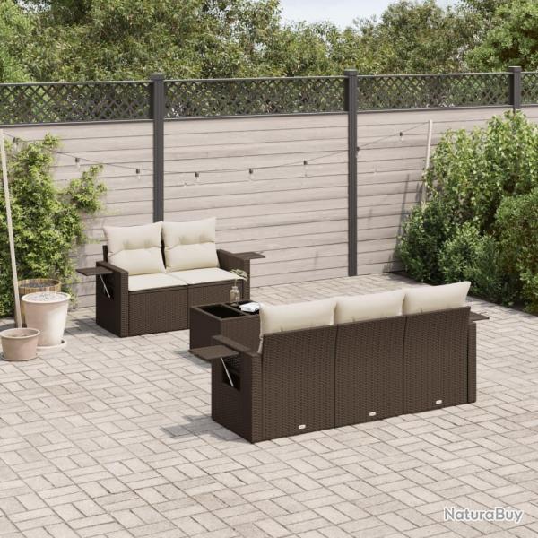 Salon de jardin avec coussins 6 pcs marron r�sine tress�e