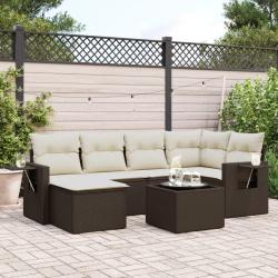 Salon de jardin avec coussins 7 pcs marron r&eacute;sine tress&eacute;e