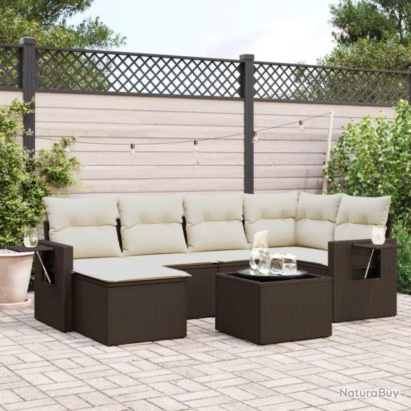 Salon de jardin avec coussins 7 pcs marron r�sine tress�e