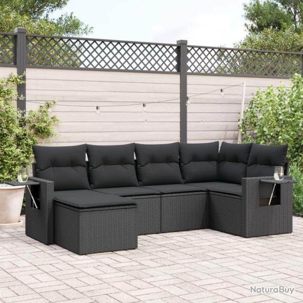 Salon de jardin 6 pcs avec coussins noir r�sine tress�e