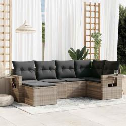 Salon de jardin 6 pcs avec coussins gris clair r&eacute;sine tress&eacute;e