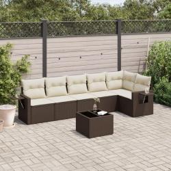 Salon de jardin avec coussins 7 pcs marron r&eacute;sine tress&eacute;e