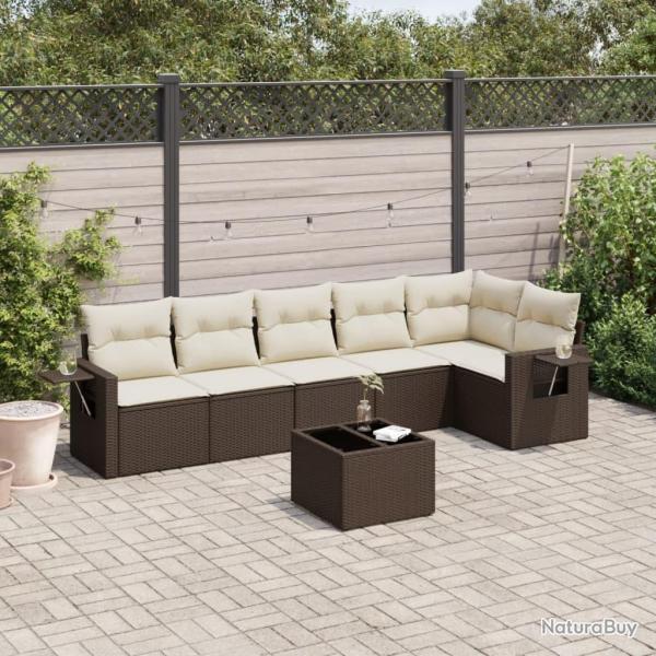 Salon de jardin avec coussins 7 pcs marron r�sine tress�e