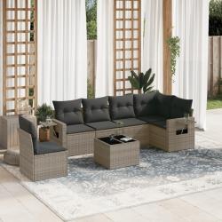 Salon de jardin avec coussins 7 pcs gris r&eacute;sine tress&eacute;e