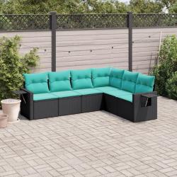 Salon de jardin 6 pcs avec coussins noir r&eacute;sine tress&eacute;e