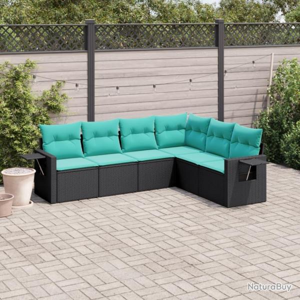 Salon de jardin 6 pcs avec coussins noir r�sine tress�e