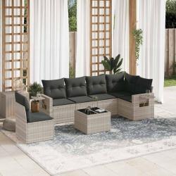 Salon de jardin avec coussins 7 pcs gris clair r&eacute;sine tress&eacute;e
