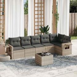 Salon de jardin avec coussins 7 pcs gris clair r&eacute;sine tress&eacute;e