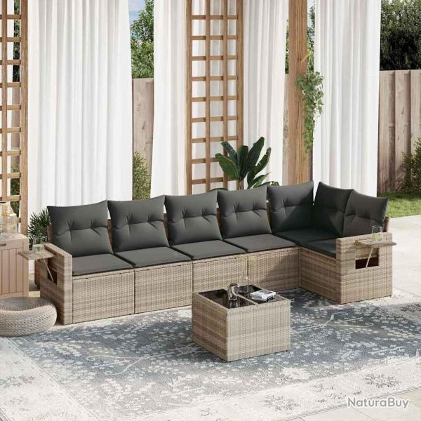 Salon de jardin avec coussins 7 pcs gris clair r�sine tress�e