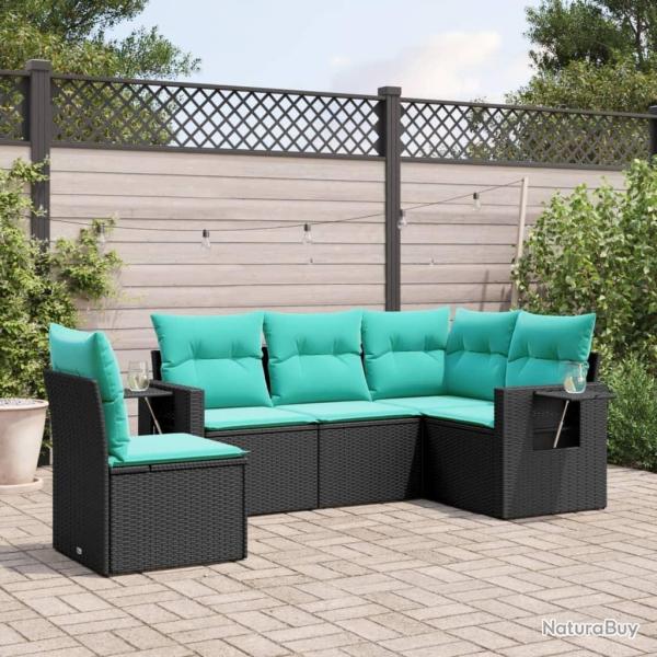 Salon de jardin 5 pcs avec coussins noir r�sine tress�e