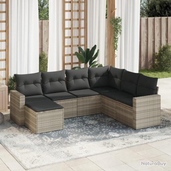 Salon de jardin avec coussins 7 pcs gris clair r�sine tress�e