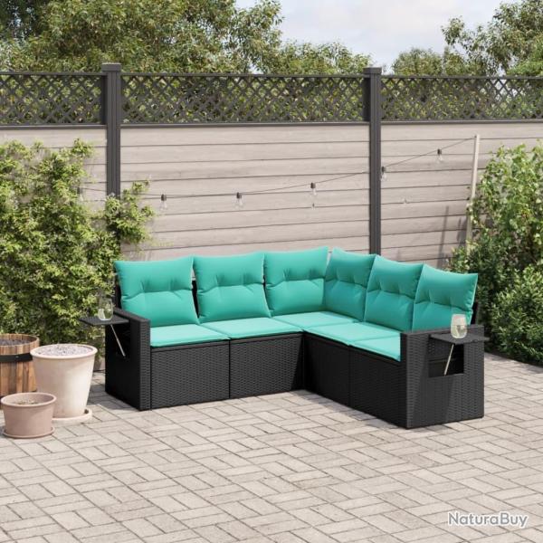 Salon de jardin 5 pcs avec coussins noir r�sine tress�e