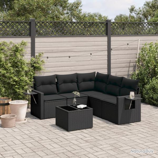 Salon de jardin 6 pcs avec coussins noir r�sine tress�e