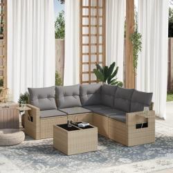 Salon de jardin avec coussins 6 pcs beige r&eacute;sine tress&eacute;e