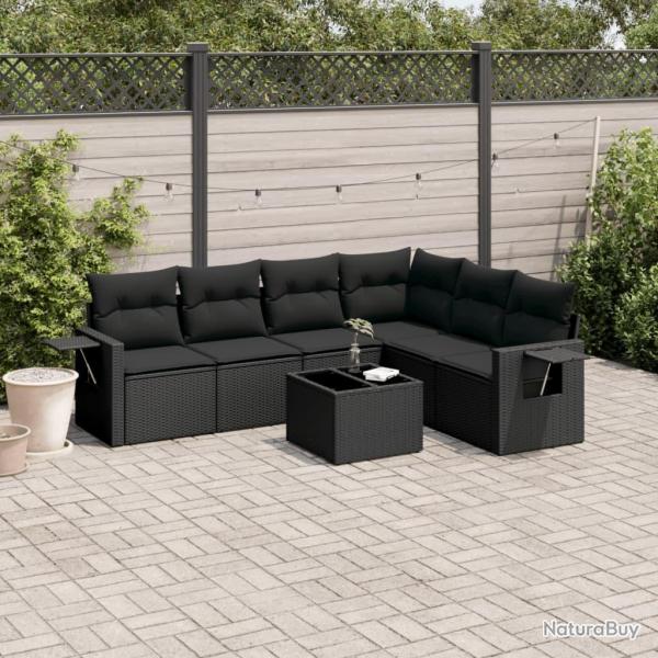 Salon de jardin 7 pcs avec coussins noir r�sine tress�e